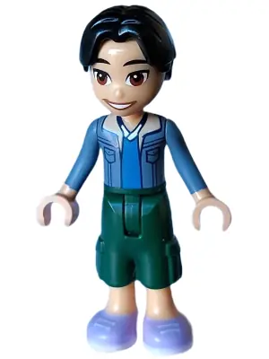 FRND0611:  Friends Niko - Sand Blue Jacket, Blue Shirt, Dark Green Cropped Trousers, Lavender Shoes