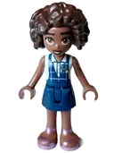 Minifigurka: FRND0612:  Friends Aliya - Dark Blue Gym Slip Top over White Blouse, Dark Blue Skirt, Metallic Pink Sandals