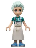 Minifigurka: FRND0613:  Friends Charli - White Apron Top over Dark Turquoise Shirt, White Skirt Long, Medium Blue Shoes
