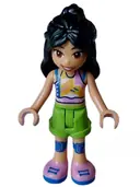 Minifigurka: FRND0614:  Friends Liann - Bright Pink, Yellow, Blue, and White Tank Top, Lime Shorts, Blue Knee Pads, Bright Pink Shoes