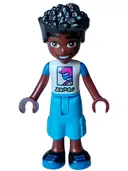 Minifigurka: FRND0616:  Friends Zac - White and Blue Shirt with Racer, Dark Azure Cropped Trousers, Black Shoes