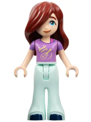 FRND0617:  Friends Paisley - Medium Lavender Shirt with Guitar, Light Aqua Trousers Bell-Bottoms, Dark Blue Shoes