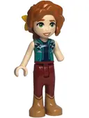 Minifigurka: FRND0620:  Friends Autumn - Dark Turquoise Vest over Dark Blue Shirt, Dark Red Trousers, Medium Nougat Boots, Bright Light Orange Flower