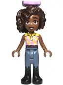 Minifigurka: FRND0621:  Friends Aliya - Yellow and Bright Pink Top, Sand Blue Trousers, Black Boots, Lavender Bow