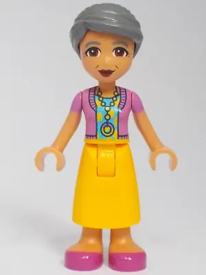 FRND0622:  Friends Abuelita - Dark Pink Sweater Vest, Bright Light Orange Long Skirt, Magenta Shoes