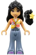 Minifigurka: FRND0624:  Friends Liann - White, Coral and Bright Light Orange Top, Sand Blue Trousers Bell-Bottoms, Medium Lavender Shoes, Flower