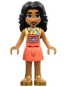 Minifigurka: FRND0626:  Friends Adi - Coral Overalls Skirt, Bright Light Yellow Shirt, Gold Sandals