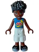 Minifigurka: FRND0629:  Friends Zac - Blue Shirt with Red Symbols and Yellow Splotches, White Cropped Trousers, Black Shoes