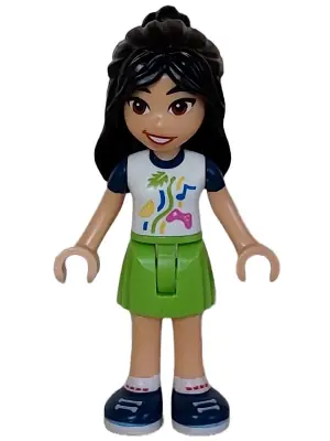 FRND0631:  Friends Liann - White Shirt with Dark Blue Short Sleeves, Lime Skirt, Dark Blue Shoes