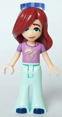 FRND0634:  Friends Paisley - Medium Lavender Shirt with Guitar, Light Aqua Trousers Bell-Bottoms, Dark Blue Shoes, Sunglasses