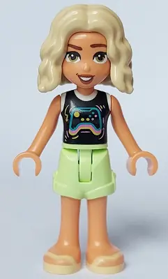 FRND0643:  Friends Nova - Black and White Shirt with Video Game Controller, Yellowish Green Shorts, Bright Light Yellow Sandals