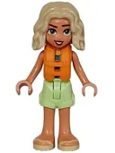 Minifigurka: FRND0648:  Friends Nova - Yellowish Green Shorts over Coral, Dark Turquoise and Dark Blue Swimsuit, Orange Life Jacket, Bright Light Yellow Sandals
