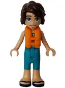 Minifigurka: FRND0650:  Friends Marco - Dark Turquoise and Yellow Sleeveless Wetsuit, Orange Life Jacket, Dark Blue Sandals
