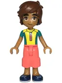 Minifigurka: FRND0654:  Friends Leo - Dark Turquoise and Yellow Wetsuit, Coral Cropped Trousers, Dark Blue Shoes