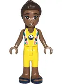 Minifigurka: FRND0655:  Friends Kayla - Yellow Sleeveless Wetsuit, Yellow Cropped Trousers, Medium Brown Legs, Dark Blue Sandals