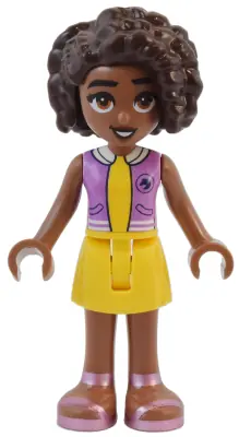 FRND0656:  Friends Aliya - Medium Lavender Vest, Yellow Skirt, Metallic Pink Sandals