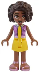 Minifigurka: FRND0656:  Friends Aliya - Medium Lavender Vest, Yellow Skirt, Metallic Pink Sandals