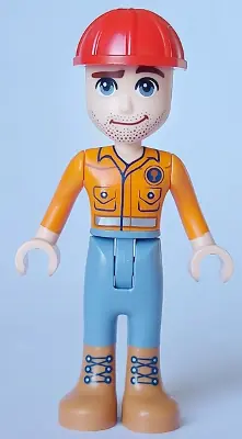 FRND0657:  Friends Darrel - Orange Safety Shirt, Sand Blue Legs, Medium Nougat Boots, Red Construction Helmet