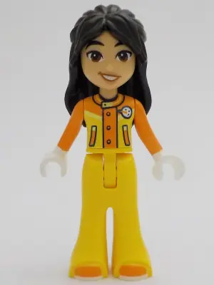 FRND0661:  Friends Liann - Orange and Yellow Ski Suit / Jacket, Trousers Bell-Bottoms, Orange Shoes