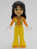 Minifigurka: FRND0661:  Friends Liann - Orange and Yellow Ski Suit / Jacket, Trousers Bell-Bottoms, Orange Shoes