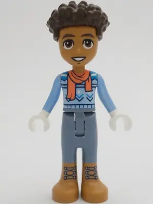 FRND0663:  Friends Aron (Aaron) - Bright Light Blue Sweater, Coral Scarf, Sand Blue Trousers, Medium Nougat Boots