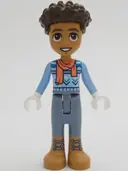 Minifigurka: FRND0663:  Friends Aron (Aaron) - Bright Light Blue Sweater, Coral Scarf, Sand Blue Trousers, Medium Nougat Boots