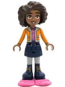 Minifigurka: FRND0664:  Friends Aliya - Orange Jacket over Dark Pink Sweater, Dark Blue Skirt, Dark Pink Snowshoes