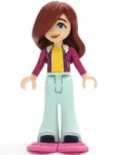 Minifigurka: FRND0665:  Friends Paisley - Magenta Jacket over Bright Light Yellow Sweater, Light Aqua Trousers Bell-Bottoms, Dark Pink Snowshoes