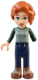 Minifigurka: FRND0667:  Friends Autumn - Sand Green Sweater Vest, Dark Blue Trousers, Nougat and Reddish Brown Boots