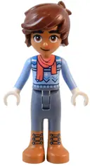 Minifigurka: FRND0668:  Friends Leo - Bright Light Blue Sweater, Coral Scarf, Sand Blue Trousers, Medium Nougat Boots