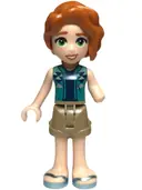 Minifigurka: FRND0677:  Friends Autumn - Dark Turquoise Vest over Dark Blue Shirt, Dark Tan Shorts, Metallic Light Blue Sandals