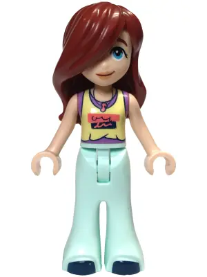 FRND0678:  Friends Paisley - Bright Light Yellow and Medium Lavender Tank Top, Light Aqua Trousers Bell-Bottoms, Dark Blue Shoes