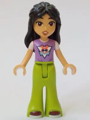 FRND0689:  Friends Liann - Medium Lavender Top, Lime Trousers Bell-Bottoms, Dark Red Shoes, Smile with Top Teeth