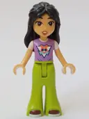 Minifigurka: FRND0689:  Friends Liann - Medium Lavender Top, Lime Trousers Bell-Bottoms, Dark Red Shoes, Smile with Top Teeth