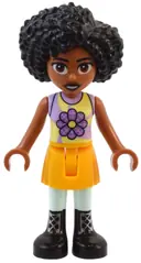 Minifigurka: FRND0691:  Friends Jamila - Bright Light Yellow and Lavender Sleeveless Shirt, Bright Light Orange Skirt, Black Boots