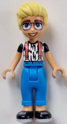 FRND0701:  Friends Olly - White Shirt with Black Stripes, Coral Suspenders, Dark Azure Trousers, Black Shoes