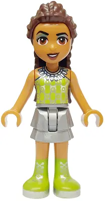 FRND0708:  Friends Andrea (Adult) - Flat Silver Skirt, Lime Halter Top and Boots