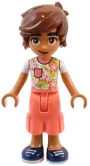 Minifigurka: FRND0712:  Friends Leo - White Shirt with Coral Flowers, Coral Cropped Trousers, Dark Blue Shoes