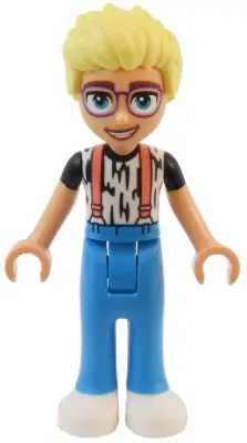 FRND0716:  Friends Olly - White Shirt with Black Stripes, Coral Suspenders, Dark Azure Trousers, White Shoes