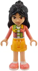Minifigurka: FRND0717:  Friends Liann - Coral Patchwork Jacket, Bright Light Orange Shorts, Coral Shoes
