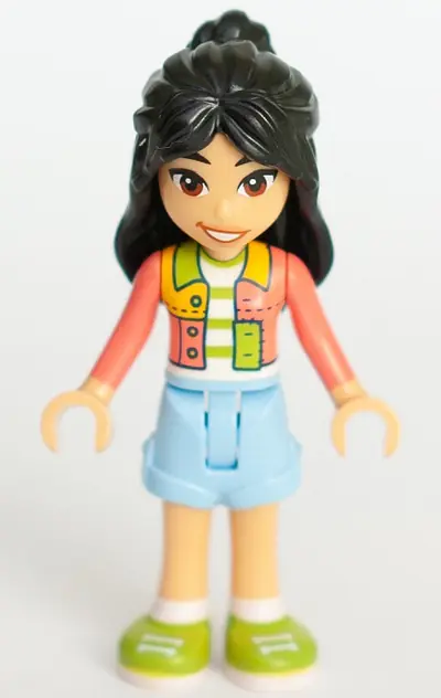 FRND0718:  Friends Liann - Coral Patchwork Jacket, Bright Light Blue Shorts, Lime Shoes