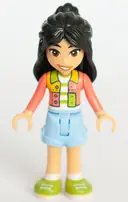 Minifigurka: FRND0718:  Friends Liann - Coral Patchwork Jacket, Bright Light Blue Shorts, Lime Shoes