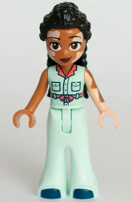 FRND0719:  Friends Jordin - Light Aqua Jumpsuit Bell-Bottoms, Dark Blue Shoes