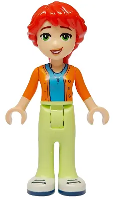FRND0722:  Friends Mia (Adult) - Dark Azure Shirt, Orange Sweater, Yellowish Green Pants, White Shoes with Dark Blue Soles and Laces