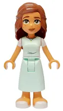 Minifigurka: FRND0724:  Friends Mary Joy - Light Aqua Scrubs Dress with White Short Sleeves, White Sandals