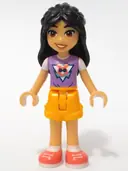 Minifigurka: FRND0726:  Friends Liann - Medium Lavender Top, Bright Light Orange Shorts, Coral Shoes