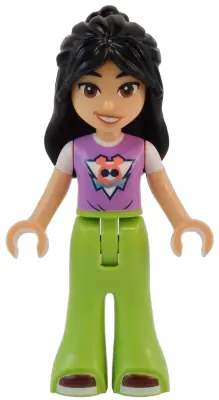 FRND0728:  Friends Liann - Medium Lavender Top,  Lime Trousers Bell-Bottoms, Dark Red Shoes, Lopsided Smile