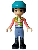 Minifigurka: FRND0734:  Friends Liann - Coral Patchwork Jacket, Sand Blue Trousers, Black Boots, Dark Turquoise Horse Riding Helmet