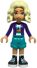 Minifigurka: FRND0738:  Friends Nova - Dark Purple Hoodie, White Shirt with Tent, Dark Turquoise Shorts, Black Boots