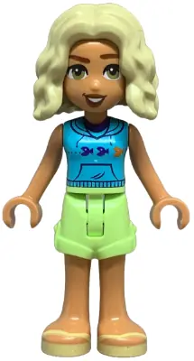 FRND0739:  Friends Nova - Medium Azure Sleeveless Hoodie, Yellowish Green Shorts, Bright Light Yellow Sandals